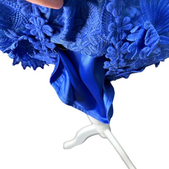 ERI + ALI Womens Small Royal Blue Sleeveless Embroidered Daisy Lace Shift Dress - Picture 8 of 10